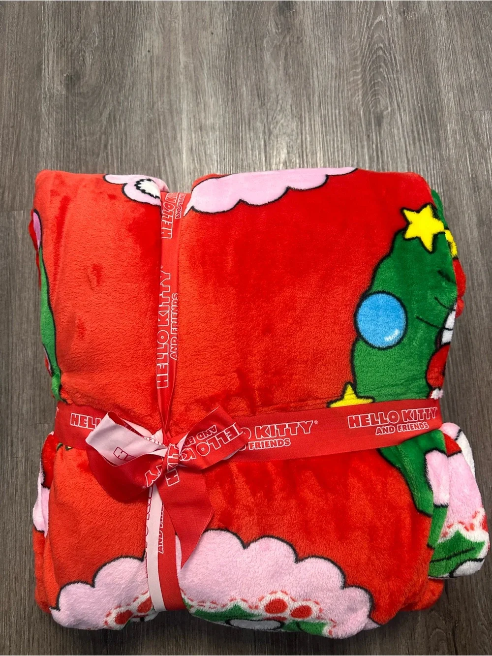 Hello Kitty Red & Pink Holiday Plush Throw Blanket